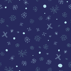 Fototapeta na wymiar Seamless pattern with snowflakes. Vector. Christmas background. Cartoon. Hand Drawn in Doodle Style