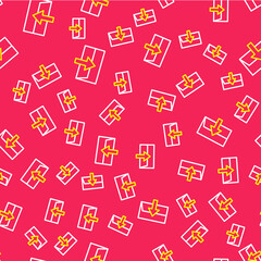 Line Fire exit icon isolated seamless pattern on red background. Fire emergency icon. Vector