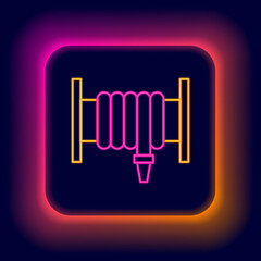 Glowing neon line Fire hose reel icon isolated on black background. Colorful outline concept. Vector