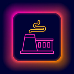 Glowing neon line Factory icon isolated on black background. Industrial building. Colorful outline concept. Vector