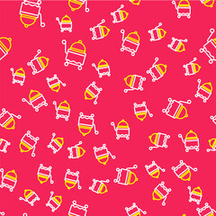 Line Covered with a tray of food icon isolated seamless pattern on red background. Tray and lid sign. Restaurant cloche with lid. Vector