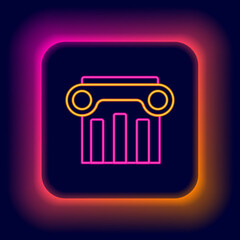 Glowing neon line Law pillar icon isolated on black background. Colorful outline concept. Vector