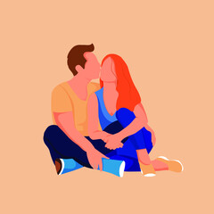 Couple in love white background. Man and a woman are sitting in an embrace. Modern design vector illustration. Romantic background. Happy family leisure. Family day.