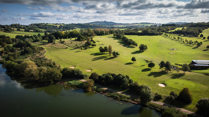 Aerial landscape view of golf course 