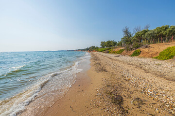 Beautiful sand beach and turquoise water sea. Greece.  Amazing backgrounds.