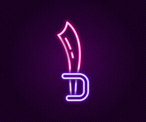 Glowing neon line Pirate sword icon isolated on black background. Sabre sign. Colorful outline concept. Vector