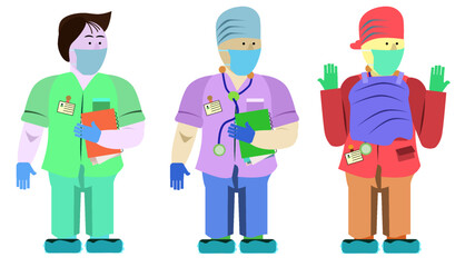 Three variants of doctors in medical masks