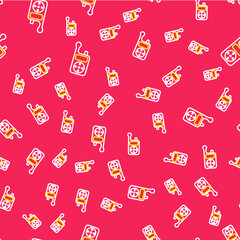 Naklejka premium Line Baby Monitor Walkie Talkie icon isolated seamless pattern on red background. Vector