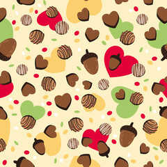 Vector Chocolate Autumn Party seamless pattern on light yellow background. Perfect for fabric, scrapbooking, wallpaper projects