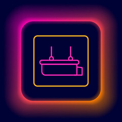 Obraz premium Glowing neon line Lifeboat icon isolated on black background. Colorful outline concept. Vector