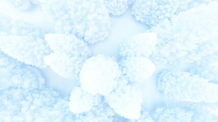 Winter background snowy christmas trees top view 3D rendering
