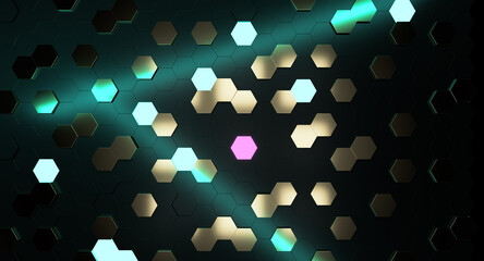 3D futuristic honeycomb mosaic background, top view, illustration