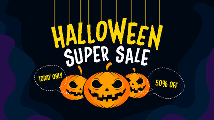 Halloween Sales Promotion Banner Design Vector Template