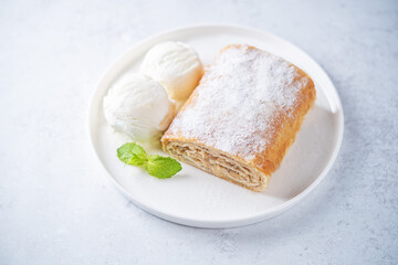 Apple strudel sweet cake in a plate