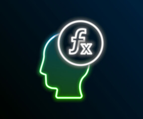 Glowing neon line Function mathematical symbol icon isolated on black background. Colorful outline concept. Vector