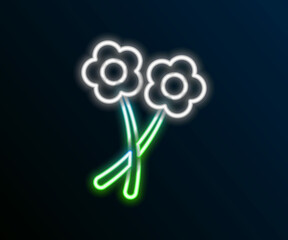 Glowing neon line Flower icon isolated on black background. Colorful outline concept. Vector