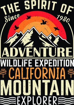 Fully editable vector illustration (Editable AI) and EPS outline Mountain Adventure California T-shirt an image suitable for t-shirt graphic, poster or print design, package contains 4500x5400px