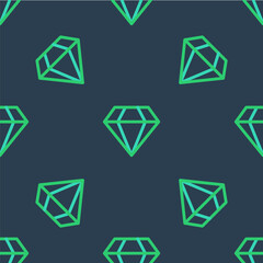 Line Diamond icon isolated seamless pattern on blue background. Jewelry symbol. Gem stone. Vector