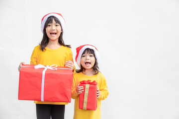 Merry christmas. children cheerful celebrate christmas. siblings are ready to celebrate christmas or meet new year.