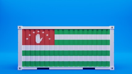 Side View Shipping Container on Blue Background with the National Flag of Abkhazia