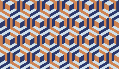 Cubes. Seamless vector geometric 3D pattern. Optical illusions. Op Art. Endless template for fabric or wrapping. Modern textile. Stylish background. Wallpapers. Pastel colors. Luxury 3D Tiles.	