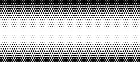 Gradient of halftone black dots on a white background. Pop art texture. Comic background. Vector illustration.