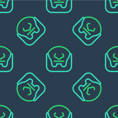 Fototapeta premium Line Mustache and beard icon isolated seamless pattern on blue background. Barbershop symbol. Facial hair style. Vector
