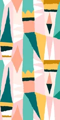 Fototapete Farbenfroh Moderne trendige Collage mit ausgeschnittenen Elementen. Buntes abstraktes geometrisches nahtloses Muster.
