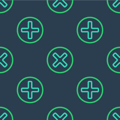 Obraz premium Line X Mark, Cross in circle icon isolated seamless pattern on blue background. Check cross mark icon. Vector