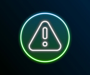 Glowing neon line Exclamation mark in triangle icon isolated on black background. Hazard warning sign, careful, attention, danger warning important. Colorful outline concept. Vector