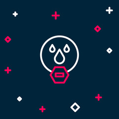 Line Water drop forbidden icon isolated on blue background. No water sign. Colorful outline concept. Vector