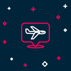 Fototapeta premium Line Plane icon isolated on blue background. Flying airplane icon. Airliner sign. Colorful outline concept. Vector