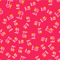 Line Dispenser beer icon isolated seamless pattern on red background. Beer wide tower with tap. Vector