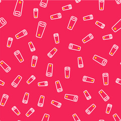 Line Bottle opener icon isolated seamless pattern on red background. Vector