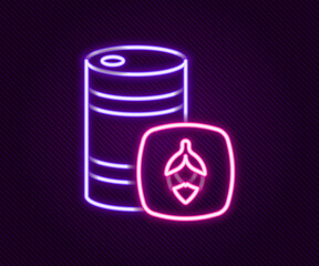Glowing neon line Metal beer keg icon isolated on black background. Colorful outline concept. Vector