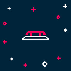 Line Skateboard stairs with rail icon isolated on blue background. Colorful outline concept. Vector