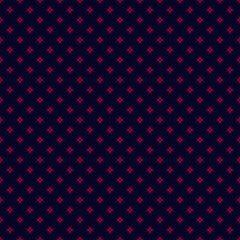 Trendy vector geometric floral ornament. Abstract seamless pattern with small flower silhouettes, stars, crosses. Modern minimal texture. Black, red background. Design used for wallpaper, cover