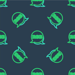 Line Speech bubble with RGB and CMYK color mixing icon isolated seamless pattern on blue background. Vector