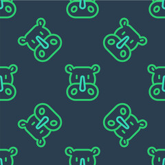 Line Rhinoceros icon isolated seamless pattern on blue background. Animal symbol. Vector