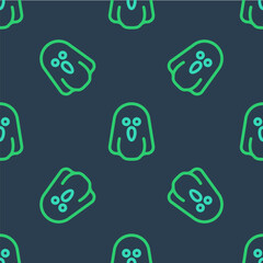 Line Ghost icon isolated seamless pattern on blue background. Happy Halloween party. Vector