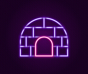 Glowing neon line Igloo ice house icon isolated on black background. Snow home, Eskimo dome-shaped hut winter shelter, made of blocks. Colorful outline concept. Vector