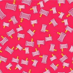 Line Fire hose reel icon isolated seamless pattern on red background. Vector