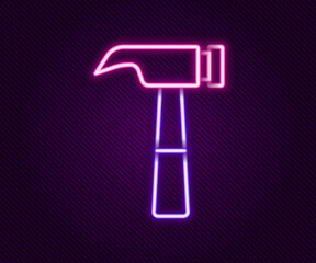 Glowing neon line Hammer icon isolated on black background. Tool for repair. Colorful outline concept. Vector