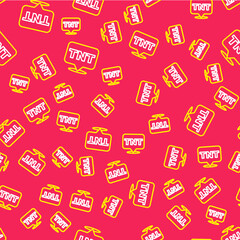 Line Detonate dynamite bomb stick icon isolated seamless pattern on red background. Time bomb - explosion danger concept. Vector