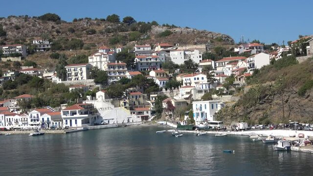 Evdilos town in Ikaria island. View of the coastal Evdilos town at Ikaria island in Greece.