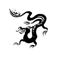 China dragon brush ink art. Chinese calligraphy magic Horoscope animal design.