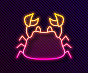 Glowing neon line Crab icon isolated on black background. Vector