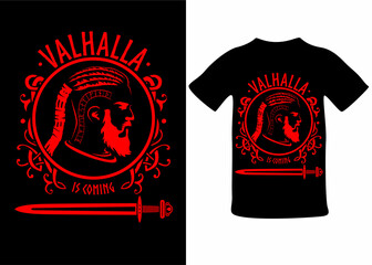 Valhalla winter is coming, viking silhouette with scandinavian knots and sword, t-shirt print, sticker, postcard. Vector illustration isolated, background. - obrazy, fototapety, plakaty