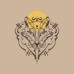 Magic fox spiritual animal. Modern witchcraft mystic logo. Mystical magical astrology moon symbol. Flat line ornate art.