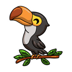 Obraz premium Cute little toucan bird cartoon on tree branch